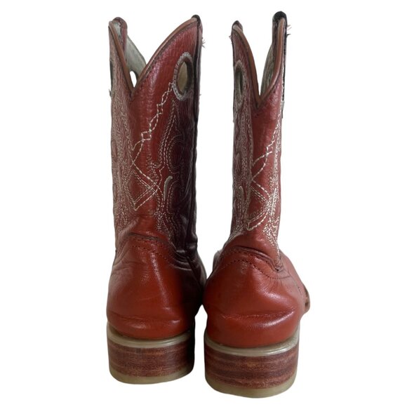 TWINSTONE BOOTS Embroidered Brown Leather Cowboy Boot Kids 17.5 US 2 Snip Toe - Picture 7 of 8